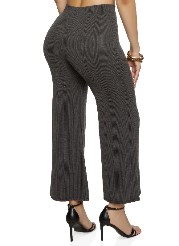 Solid Ribbed High Waist Wide Leg Pants