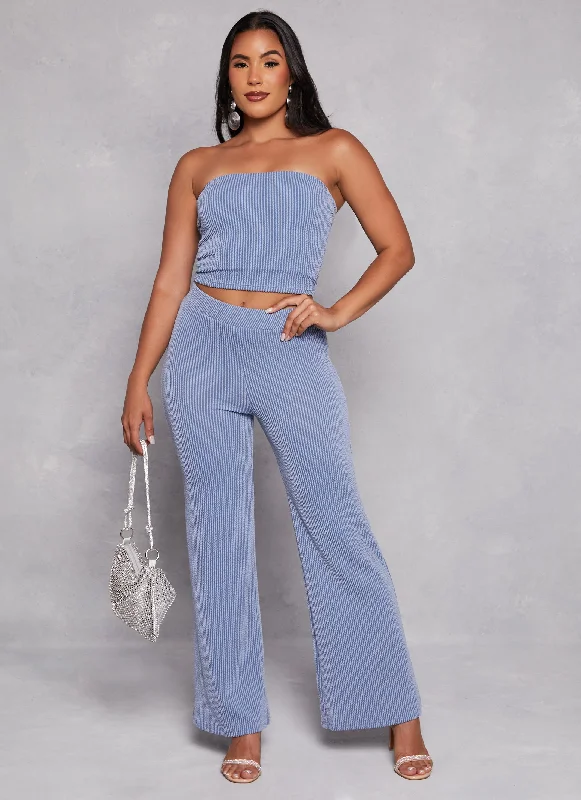 Ribbed High Waist Wide Leg Pants