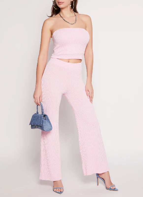 Ribbed High Waist Wide Leg Pants