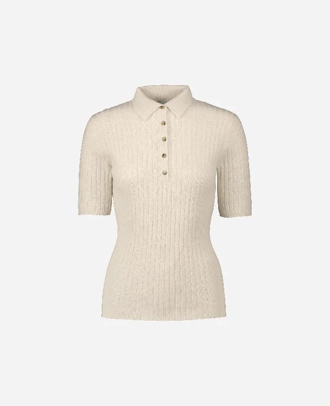 Polo Pullover aus Cashmere in Creme