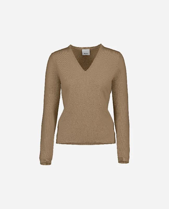 V-Pullover aus Cashmere in Beige