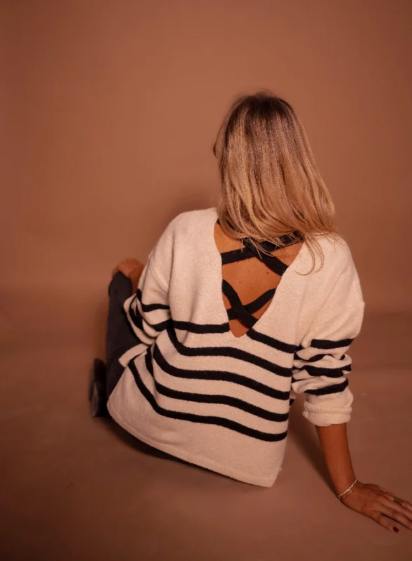 Ecru and Black Striped Menzo Sweater