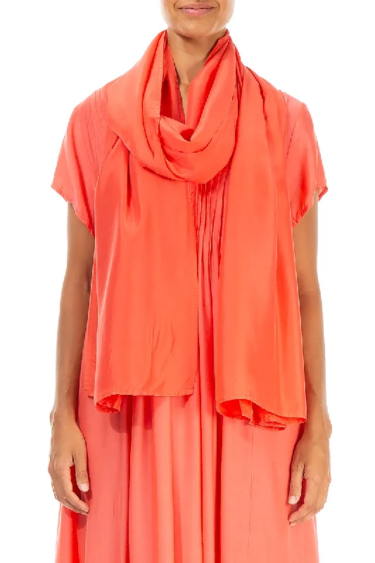 Lightweight Living Coral Pure Silk Scarf