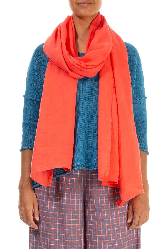 Living Coral Soft Gauze Linen Scarf