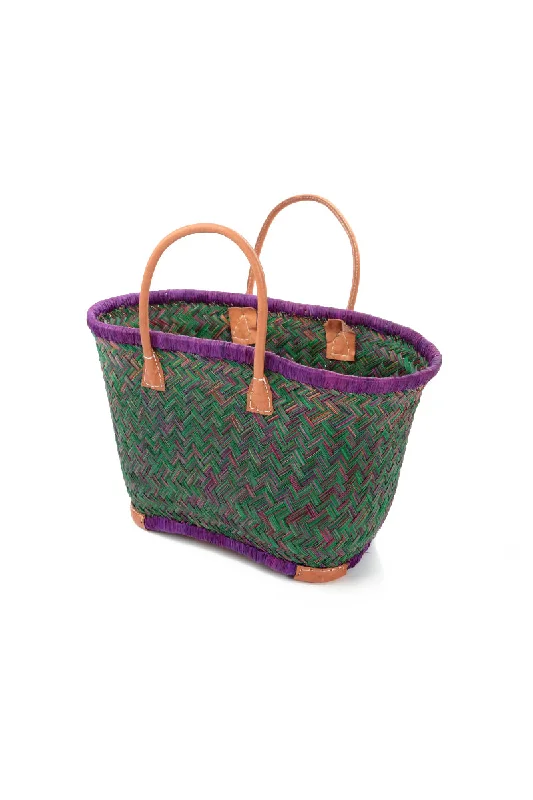 Natural Mini Purple Green French Market Basket