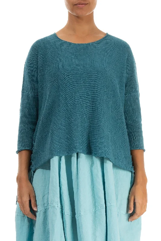 Side Tie Teal Linen Jumper