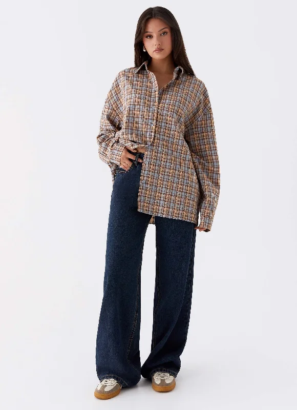 Kyla Oversized Button Up Shirt - Check