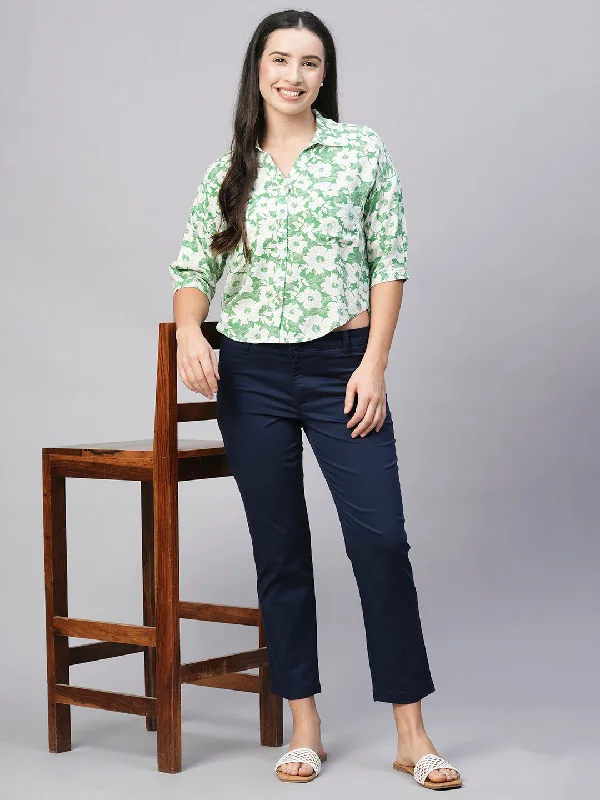 Women's Green Viscose Loose Fit Blouse