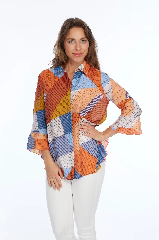 Orange Mutli Lightweight Flowy Blouse Happy | LIOR