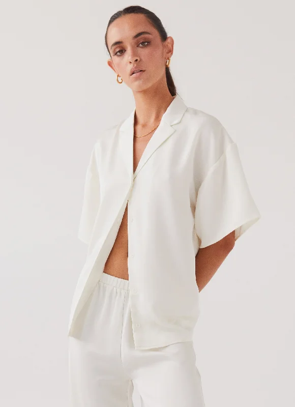 Palm Cove Satin Shirt - Pearl Dove