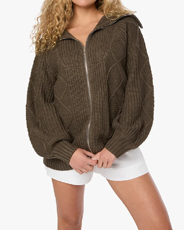 Chunky Cable Knit Zip Up Sweater