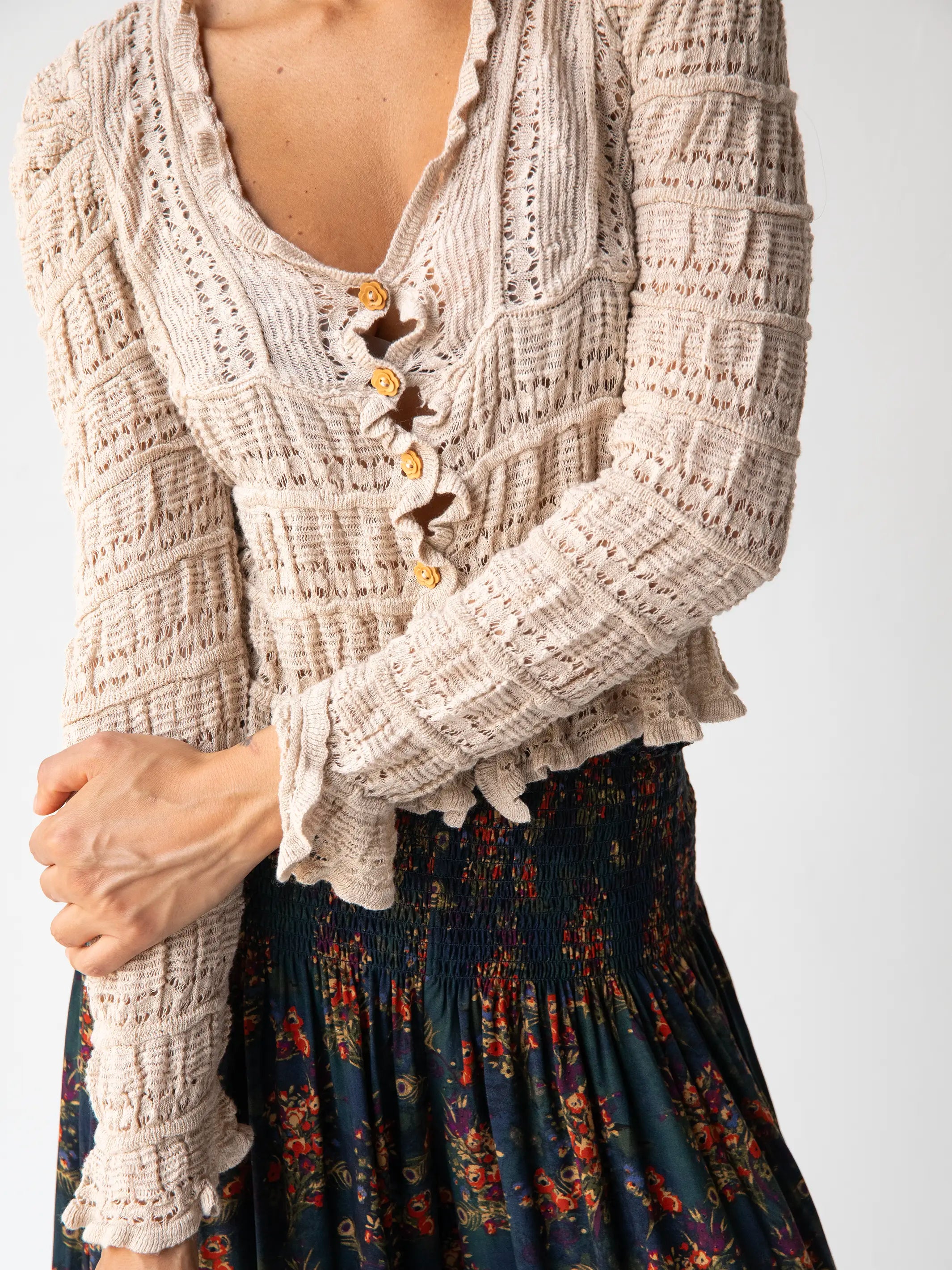 Juliet Ruffle Sweater Top - Cream