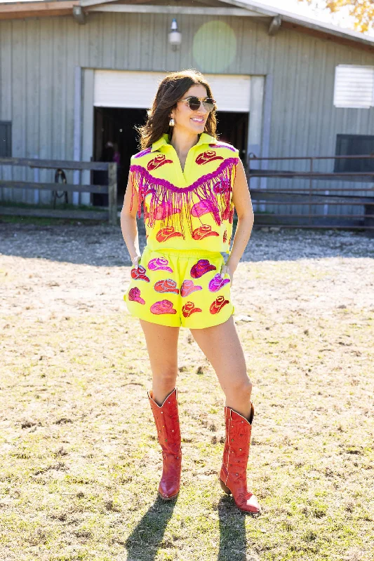 Neon Green Fringe Cowboy Hat Top