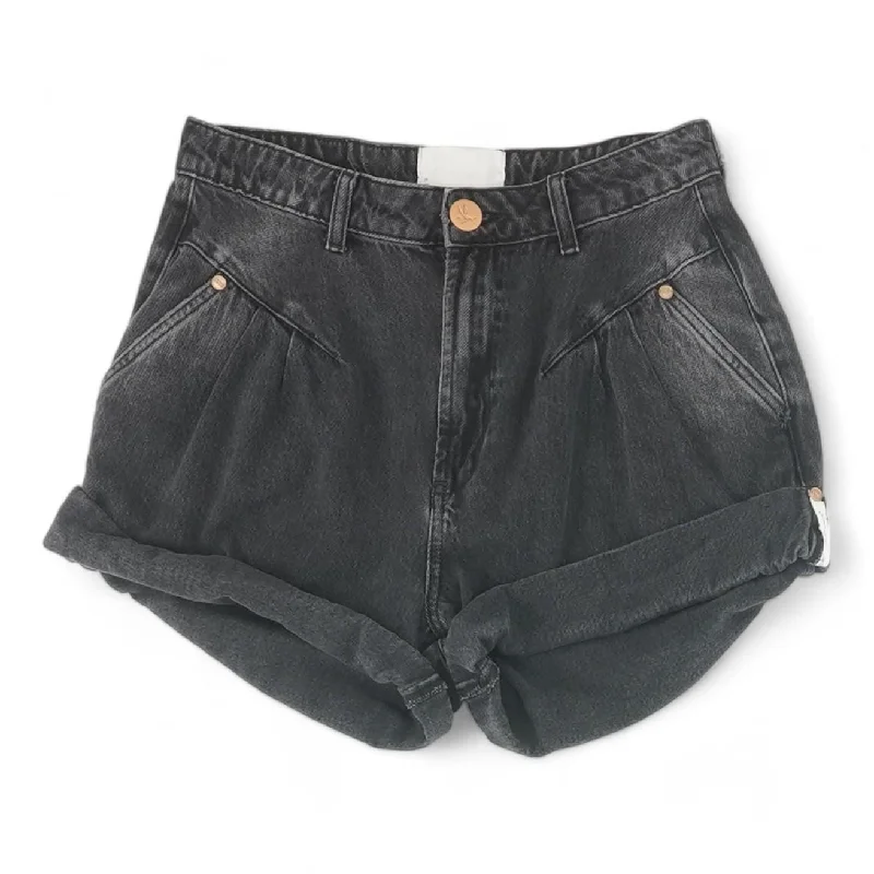 Black Solid Denim Shorts