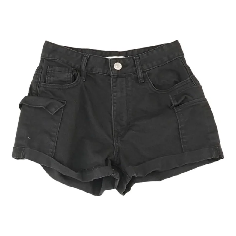 Black Solid Denim Shorts