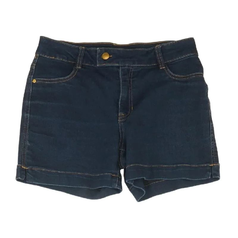 Blue Solid Denim Shorts