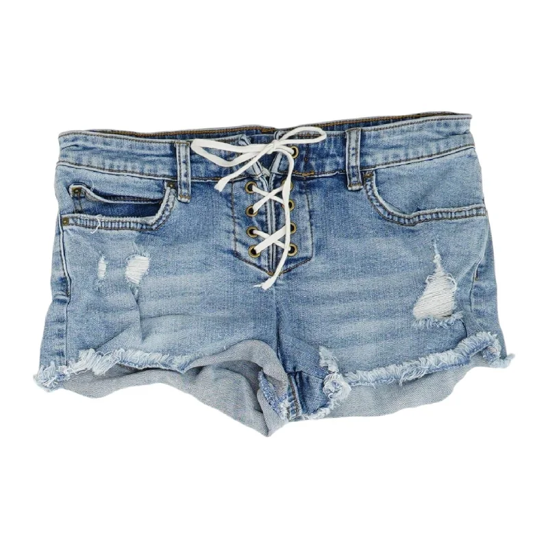 Blue Solid Denim Shorts