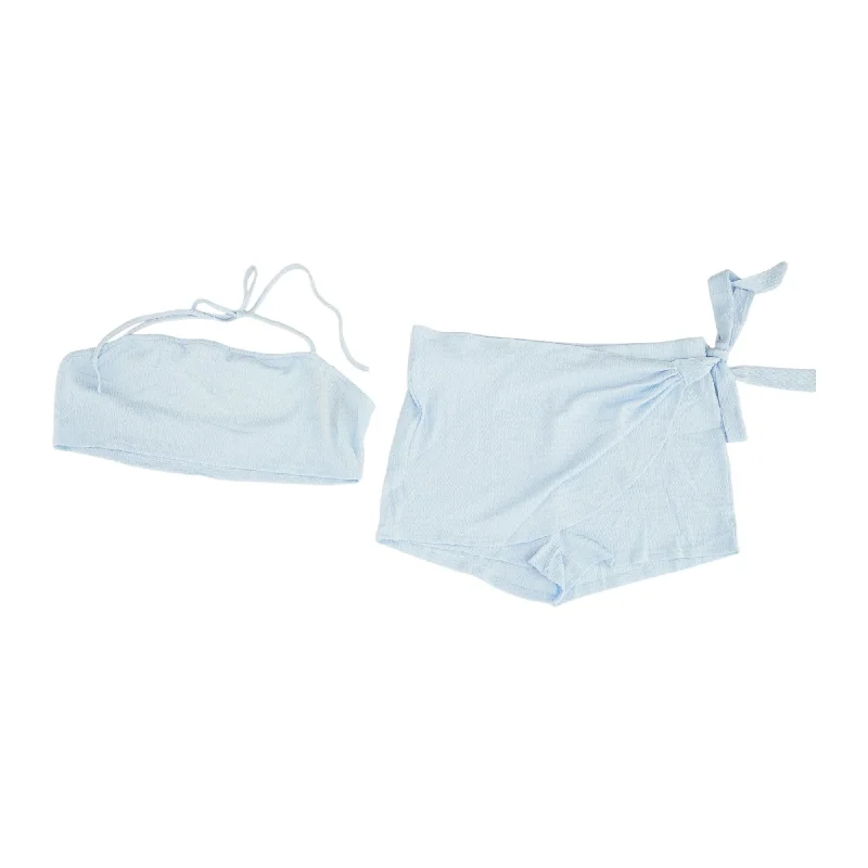 Blue Solid Shorts Set