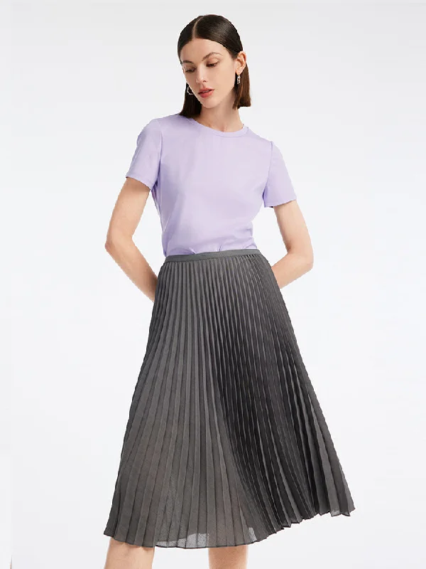 Purple T-shirt Dress And Grey Pleated Skirt Two-Piece Set