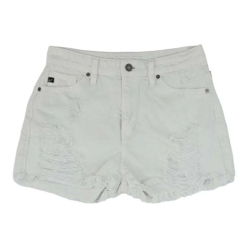 White Solid Denim Shorts