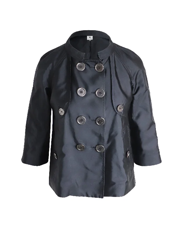 Burberry Double-Breasted Jacket in Black Silk