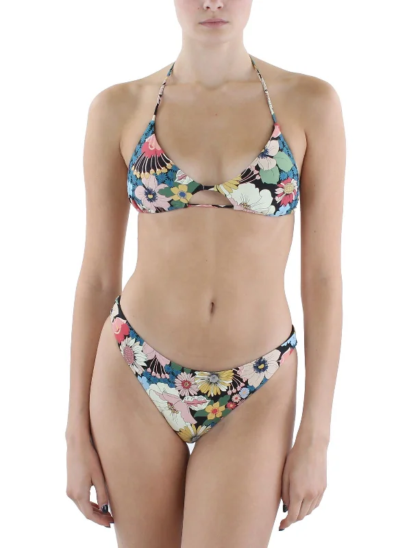 Juniors Twiggy Madrid Womens Floral Slide Bikini Swim Top