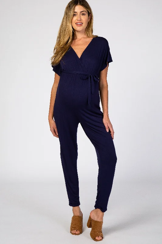 Navy Wrap Tie Maternity Jumpsuit