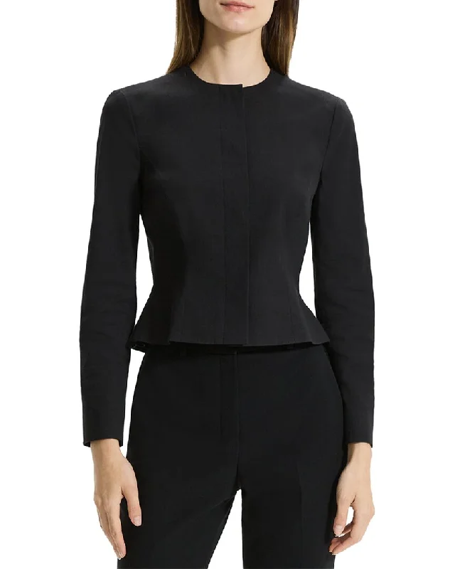 Theory Crop Peplum Linen-Blend Jacket