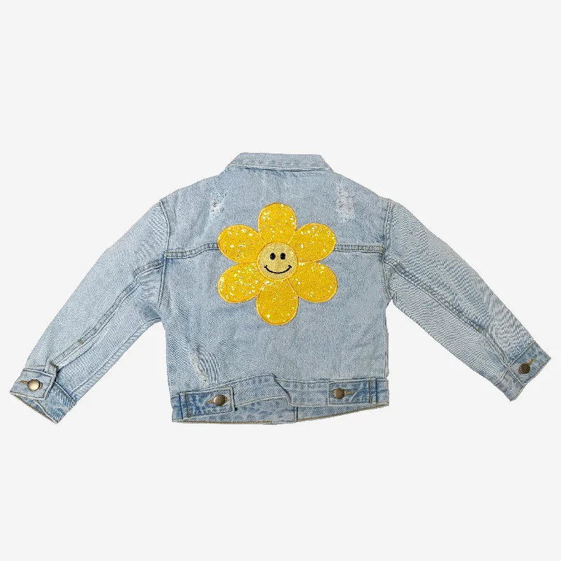 Petite Hailey Kids PATCHED DENIM JACKET - Yellow Daisy