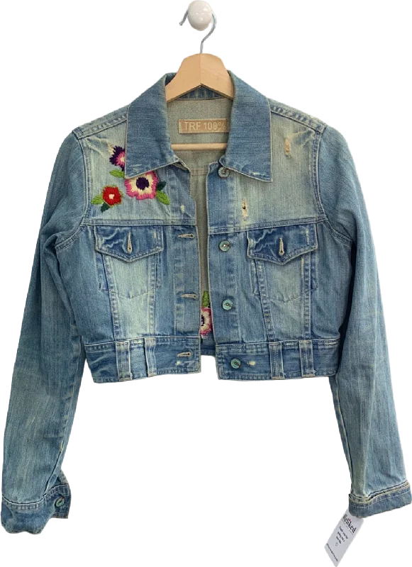 TRF Light Blue Embroidered Denim Jacket M