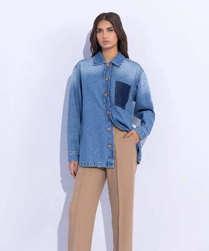 Denim Overshirt with Contrasting Pocket