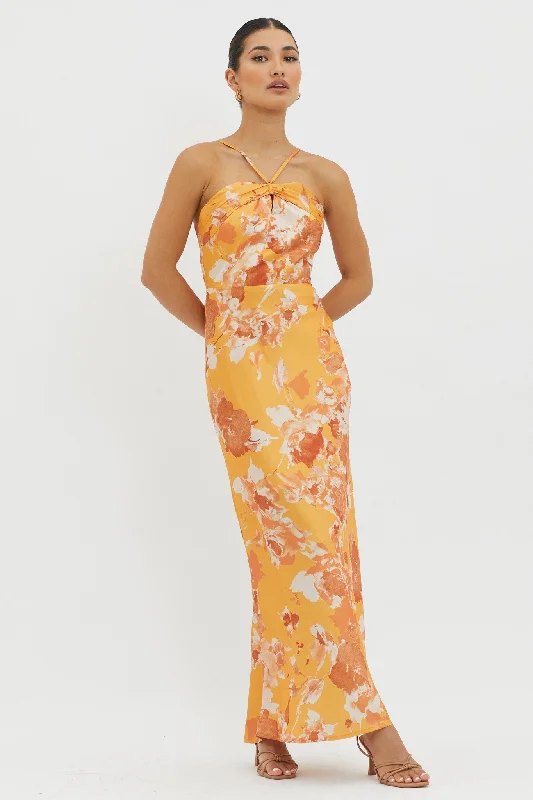 Carter Foldover Neckline Maxi Dress Orange Yellow