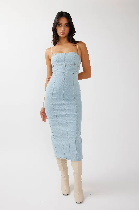 Lenni Denim Midi Dress Light Blue