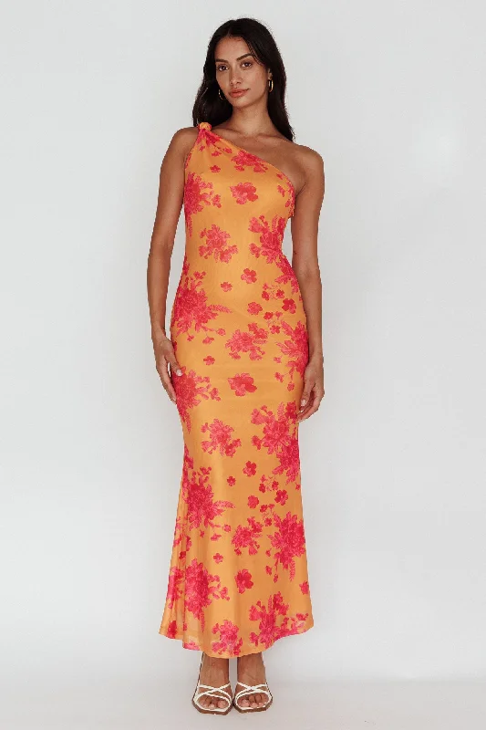 Portland One-Shoulder Jersey Maxi Dress Floral Orange