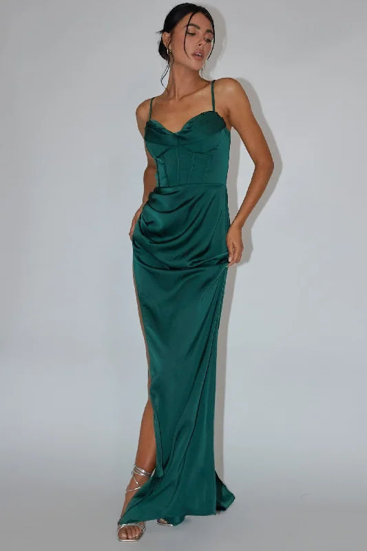 Secret Sweetheart Neckline Split Maxi Dress Hunter Green