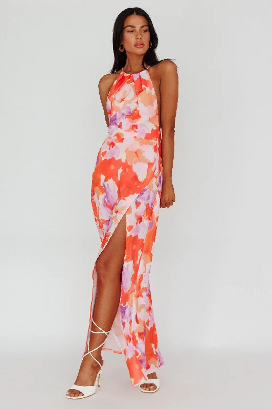 Val Cowl Back Maxi Dress Floral Orange