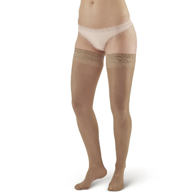 AW Style 74 Soft Sheer Thigh Highs w/ Lace Band - 8-15 mmHg