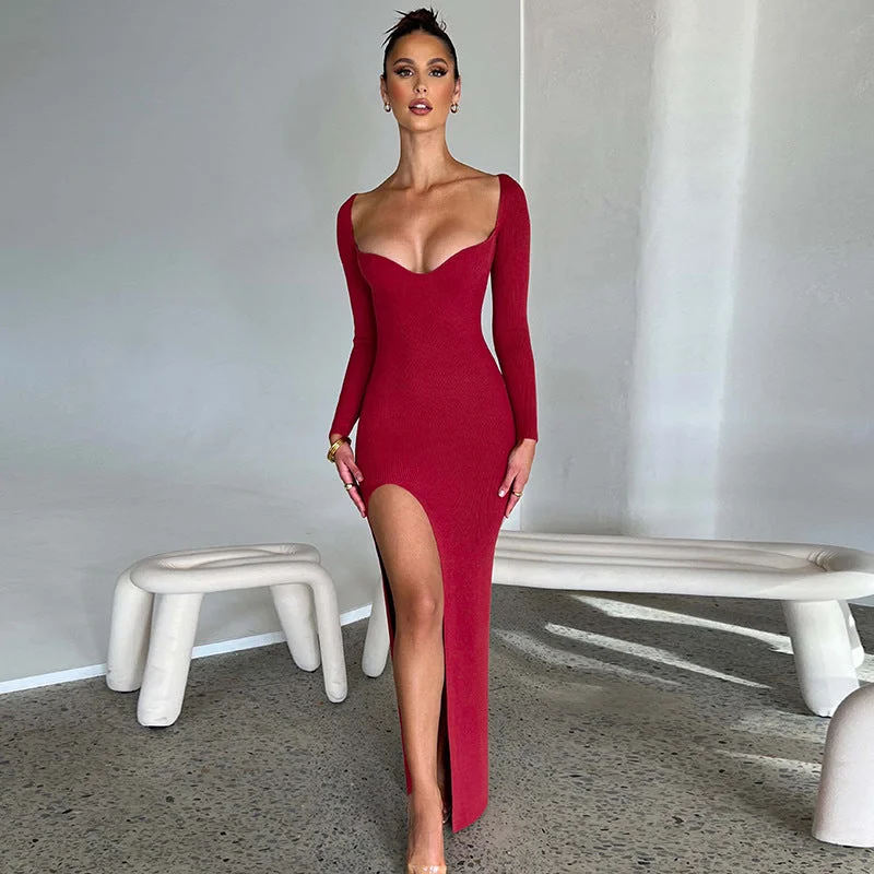 BerriesJam - Christmas Outfits Long Sleeve O Neck Bodycon Dress