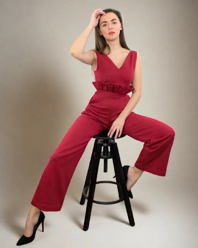 Elvira Red Organic Cotton Wide Leg Jumpsuit for Weddings