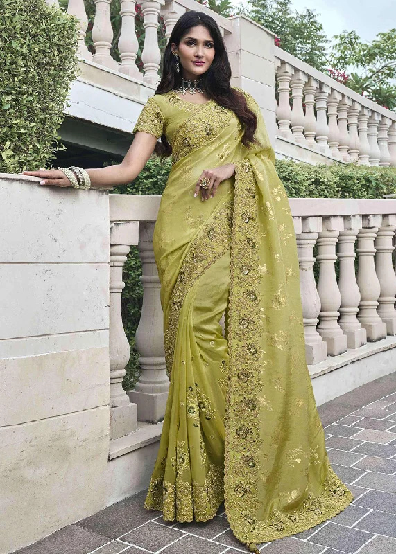 Green Viscose Silk Embroidered Designer Wedding Saree