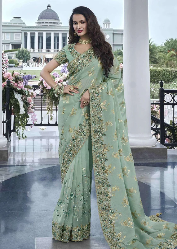 Green Viscose Silk Embroidered Designer Wedding Saree