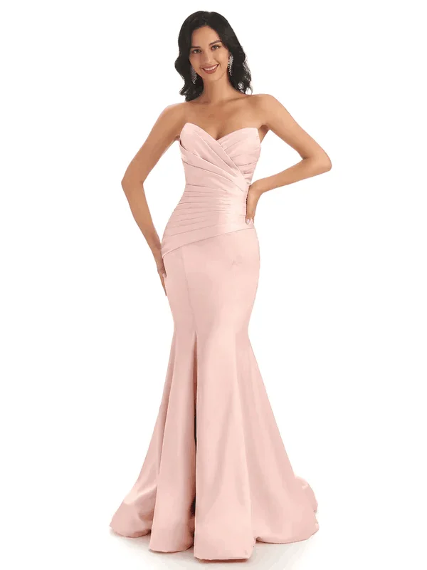 Sexy Soft Satin Sweetheart Simple Floor-Length Mermaid Bridesmaid Dresses In Stock