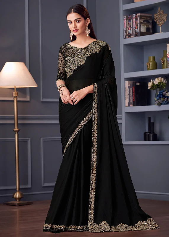 Wedding Festive Style Black Embroidered Designer Saree