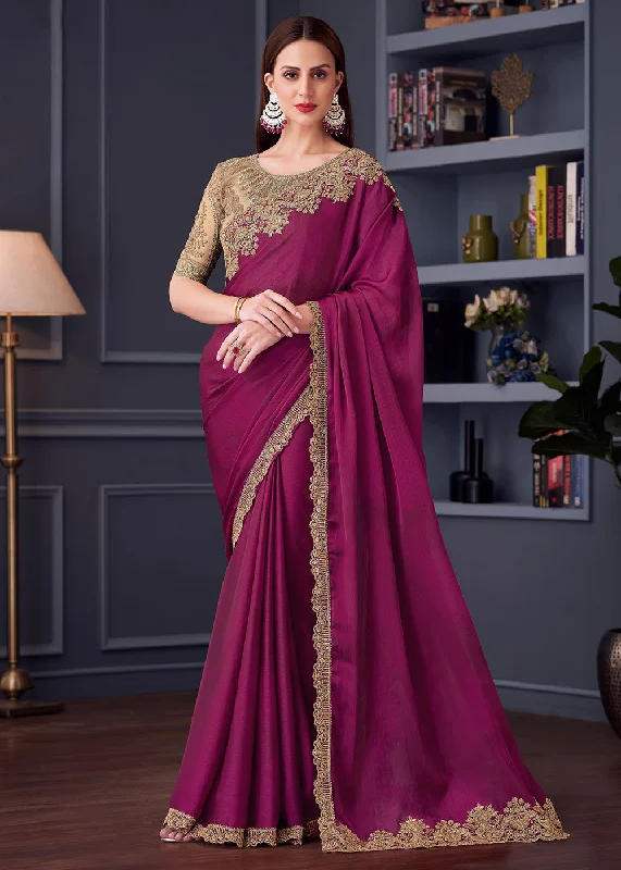 Wedding Festive Style Magenta Embroidered Designer Saree