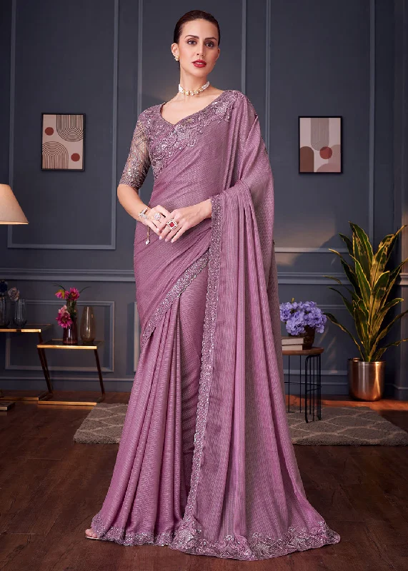 Wedding Festive Style Mauve Embroidered Designer Saree