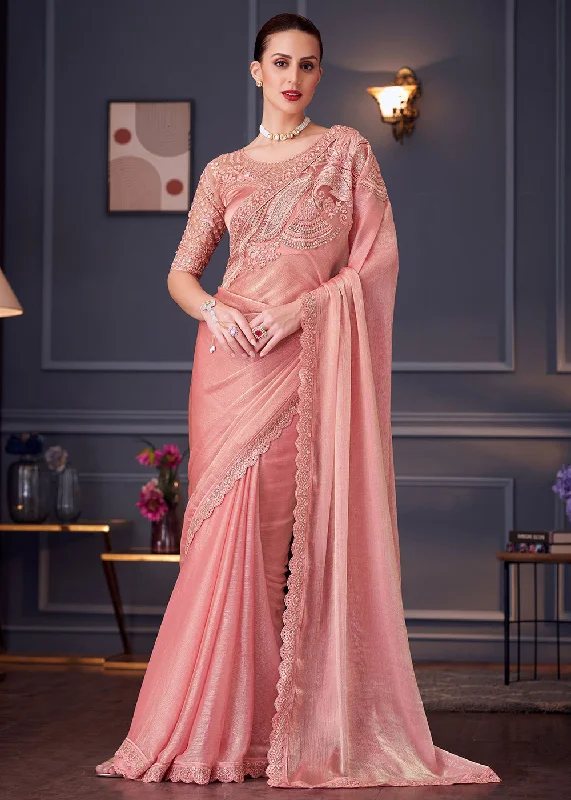 Wedding Festive Style Peach Embroidered Designer Saree